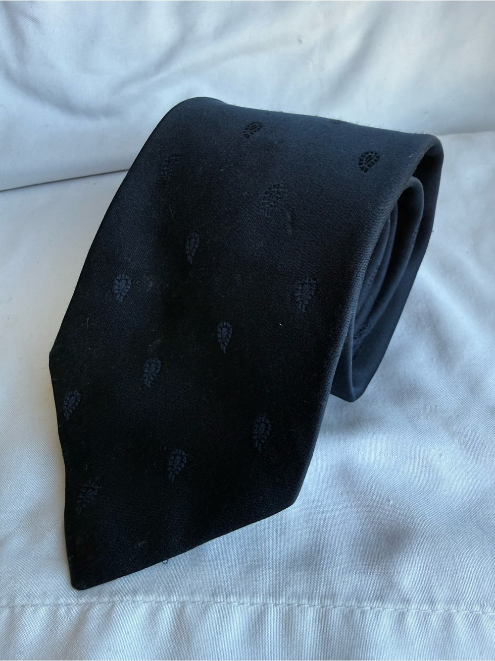 Vintage Lily Dache Navy Mens Tie with Subtle Paisley Motif